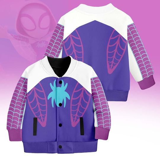 Spider Gwen Purple Baseball Jacket, Gwen Stacy Spidey Women Jacket, Superhero Varsity Jacket, Ghost Spider Costume, Halloween Gifts