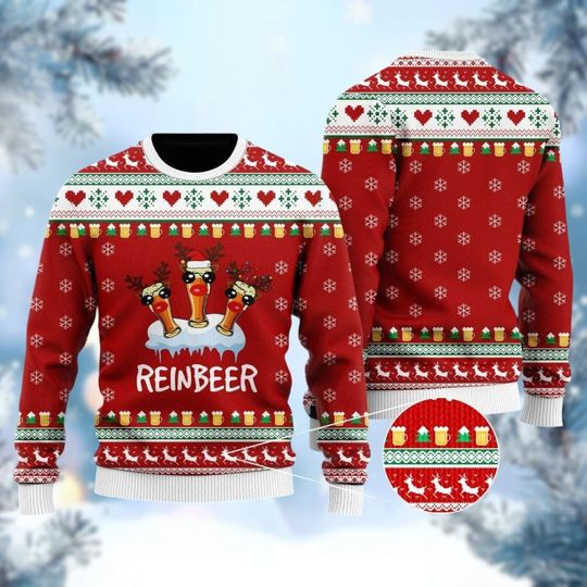 Discover ReinBeer Christmas Ugly Sweater, Beer Holiday Sweatshirt, Christmas Drinking Shirt