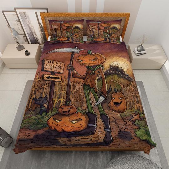 Discover Halloween Pumpkin Jack-o'-lantern Quilt Bedding Set: Spooky Cottagecore Decor