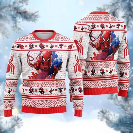 Spider-Man Christmas Sweater, Superhero Holiday Sweatshirt, Ugly Xmas Sweater