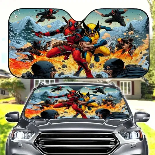 Deadpool & Wolverine Fighting Car Sun Shade