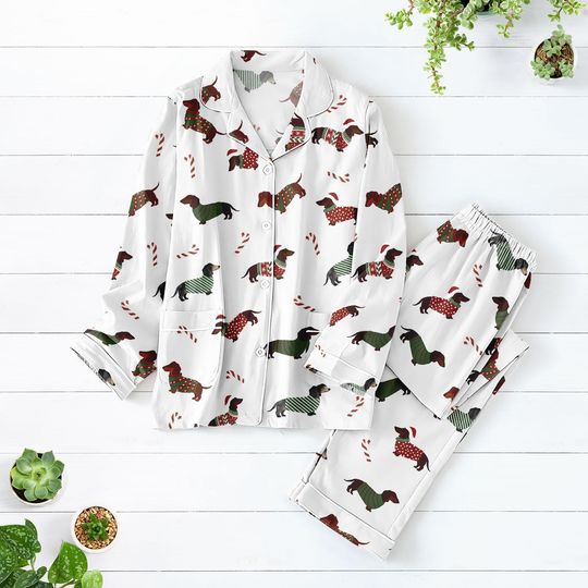 Dachshund Dog Christmas Pajama Set for Women