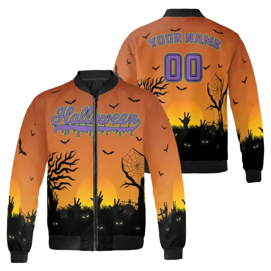 Discover Personalized Halloween Pumpkin Spider Web Spooky Season Bomber Jacket