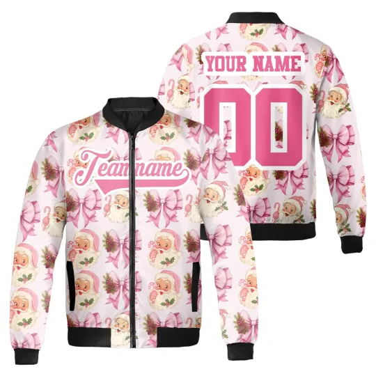 Discover Personalized Santa Claus Pink Coquette Bow Festive Christmas Gift Bomber Jacket