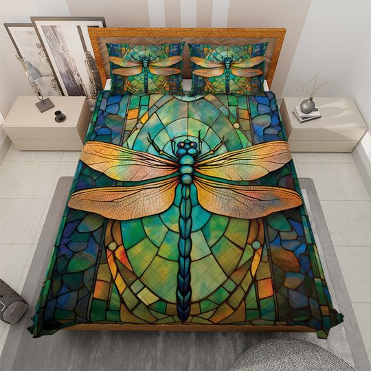 Discover Abstract Dragonfly Quilt Bedding Set: Retro Style