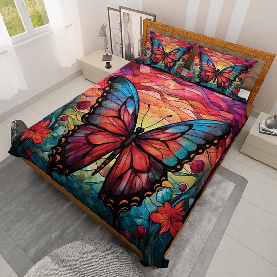 Discover Vintage Butterfly Quilt Bedding Set: Christmas Bedspread & Pillowcases