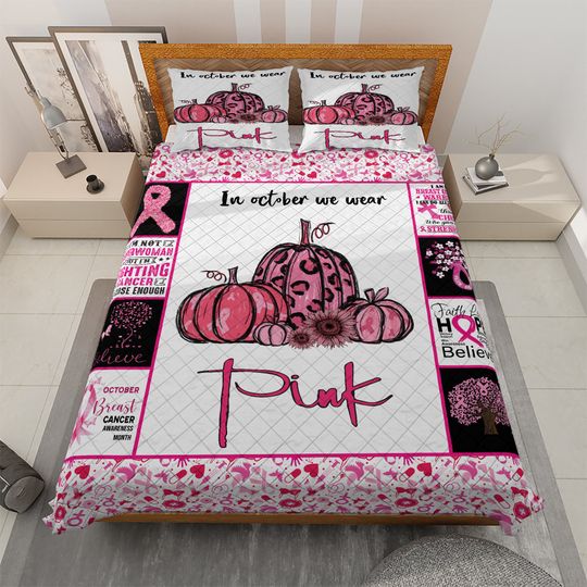 Discover Pink Pumpkin Breast Cancer Awareness Quilt Bedding Set