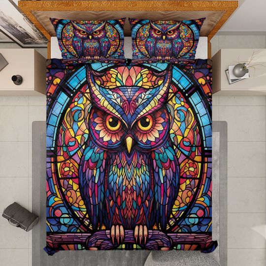 Discover Vintage Owl Quilt Bedding Set: Abstract Wildlife Forest Animals