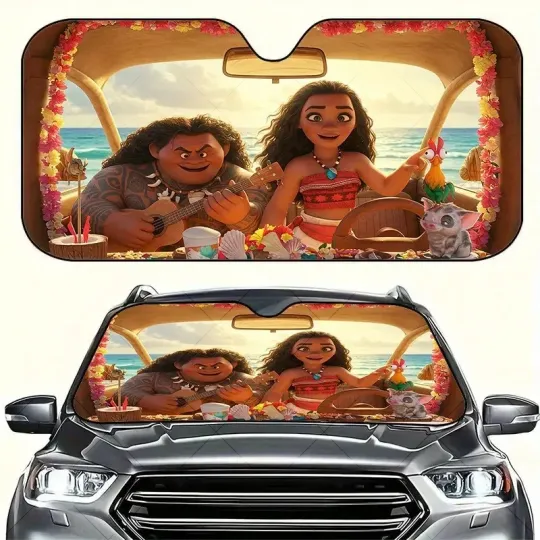 Moana Princess Car Sun Shade with Maui, Pua & Hei Hei