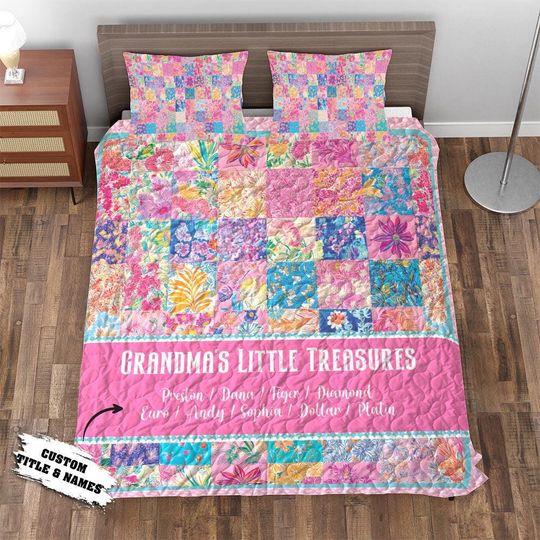 Personalized Floral Quilt Bedding Set: Preppy Botanical Print