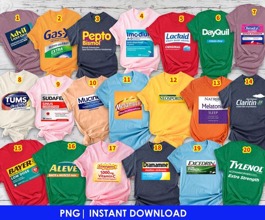 Discover Pharmacy Halloween PNG Bundle, Medicine Label Costume PNG, Nurse & Doctor Group Outfit, Halloween Party, Softball Costume