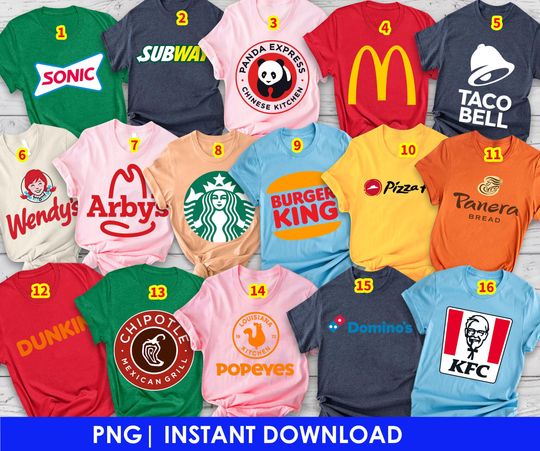 Discover Funny Fast Food Halloween PNG Bundle, Group Costume PNG, Restaurant Parody Top, Matching Party Outfit, Squad Burger Pizza, Softball Costume