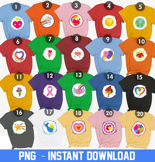 Discover 100 files Care Bear Costume PNG Bundle, Bears Group Matching shirt, Funshine Bear PNG, Halloween Costume Instant Download, Softball Costume