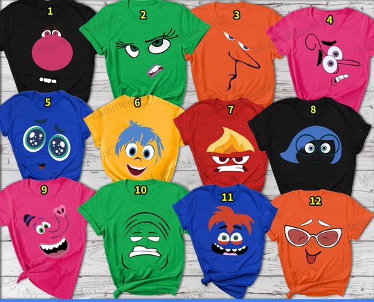 Emotion Face Halloween Shirt, Family Matching Costume Tee, Inside Out Inspired Top Group Outfit Idea, Colorful Squad Shirt, Softball Costume