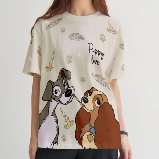Vintage Lady And The Tramp Spaghetti Puppy Love Story Tshirt 3D Printed