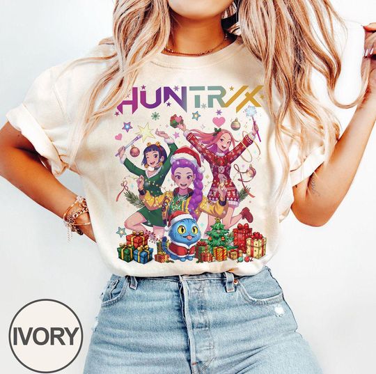 Vintage Huntrix Christmas Shirt, Kpop Demon Hunters Christmas Shirt, Cute Derpy Tiger Huntrix Girls Merry Christmas Shirt, Kpop Kid Shirt