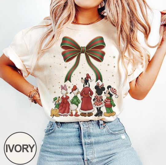 Discover Vintage Coquette Bow Mickey And Friends Christmas Shirt, Disney Holiday Shirt, Christmas Trip Shirt, Disney Merry Christmas, Disney Family
