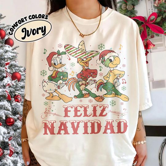 Discover Three Caballeros Christmas Shirt, Donald Duck Jose Panchito Feliz Navidad Tee, Disney Mickey Very Merry Xmas Party Family Holiday Trip Shirt