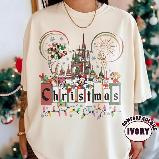 Discover Vintage Disney Merry Christmas Shirt, Mickey's Very Merry Christmas Shirt, Mickey And Friends Christmas Shirt, Disney Castle Christmas Shirt