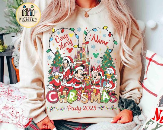 Discover Personalized Coquette Mickey's Very Merry Christmas Party Shirt, Disney Mickey And Friends Xmas Tee, Disneyland Vacation Family Gifts