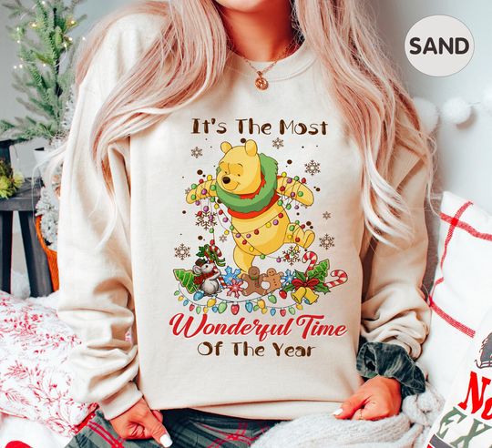 Discover Vintage Winnie The Pooh Christmas Sweatshirt, Disney Christmas Shirt, Holiday Pooh Bear Shirt, Its The Most Wonderful Time Of The Year Tee