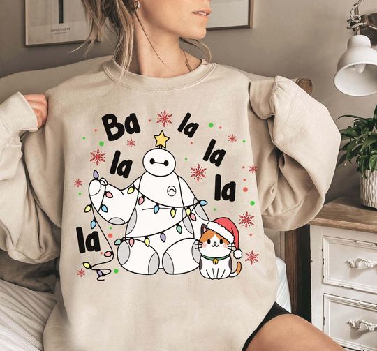 Discover Big Hero Baymax Fa La La La La Wreath Christmas Light Retro T-shirt, Disney Mickey's and Friends Very Merry Xmas Tee, Disneyland Family Gift