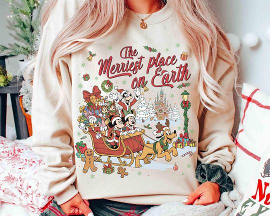 Discover Disney The Merriest Place On Earth Mickey and Friends T-Shirt, Mickey's Very Merry Christmas Party Shirt, Disney Family Christmas Shirt
