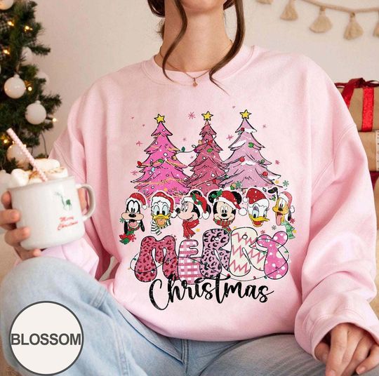 Discover Disney Mickey & Friends Christmas Pink Tree Shirt, Pink Christmas Tree Sweatshirt, Mickey's Very Merry Christmas Shirt, WDW Disneyland Trip