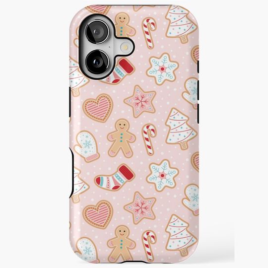 Discover Christmas Gingerbread Pattern | Pastel Pink, Red and Blue iPhone Case