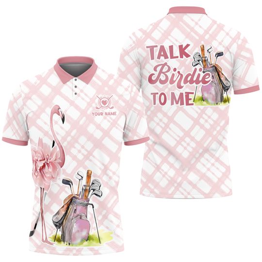 Customize Name Talk Birdie To Me Flamingo Golf Women's Polo Shirt