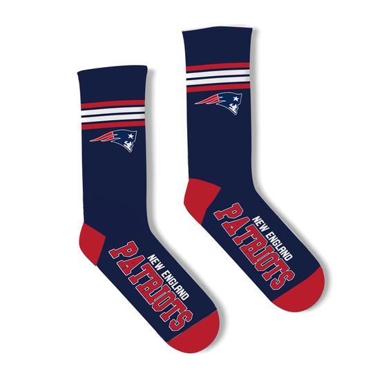 New England Patriots Adult Socks FBF 4-Stripe 1 Pair- Large New Free Ship (D)