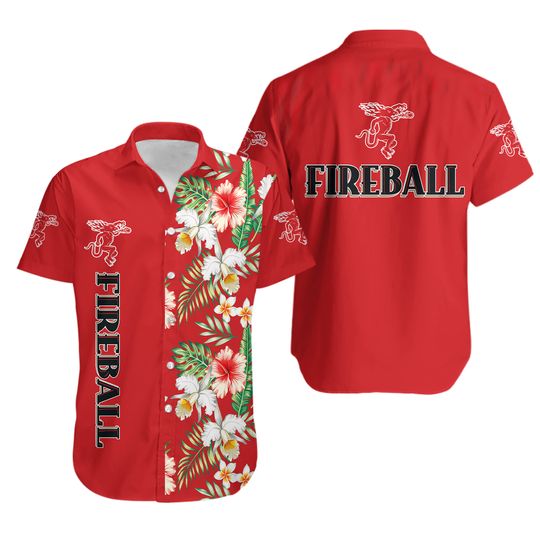 Fireball Shirt, Fireball Hawaii Shirt, Fireball Button Shirt, Cinnamon Whiskey Shirt, Fireball Whisky Summer Shirt, Button Down Shirt