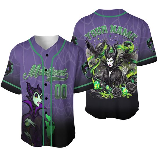 Custom Disney Villain Maleficent Halloween Baseball Jersey/Maleficent Jersey Shirt/Sleeping Beauty Jersey Team/Horror Character Shirt