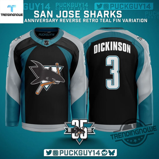 Custom San Jose Sharks 35th Anniversary Season Hockey Shirt Reverse Retro Teal