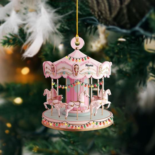 Personalized Carousel Ornament, 2D Flat Merry-Go-Round Christmas Ornament, Ballerina Ornament, Nursery Decor Carousel Xmas Gift