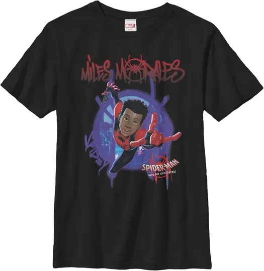Boy's Marvel Spider-Man Shirt, Into The Spider-Verse Miles Morales Splat T-Shirt