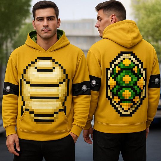 Bowser Mario 3D Full Over Print Hoodie, Super Mario Bowser Cosplay Sweatshirt