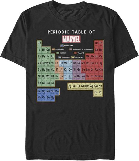 Discover Marvel Men's Periodic Table of Favorite Heroes T-Shirt