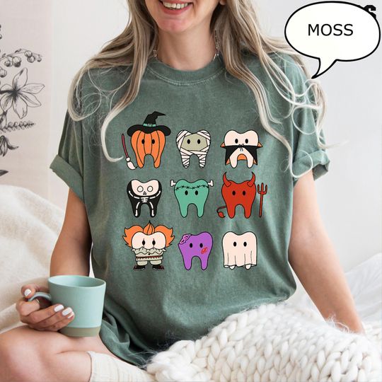 Discover Comfort Colors Spooky Teeth T-Shirt, Halloween Dentist Shirt, Pumpkin Tooth Shirt, Witches Teeth Shirt, Dental Halloween Gift