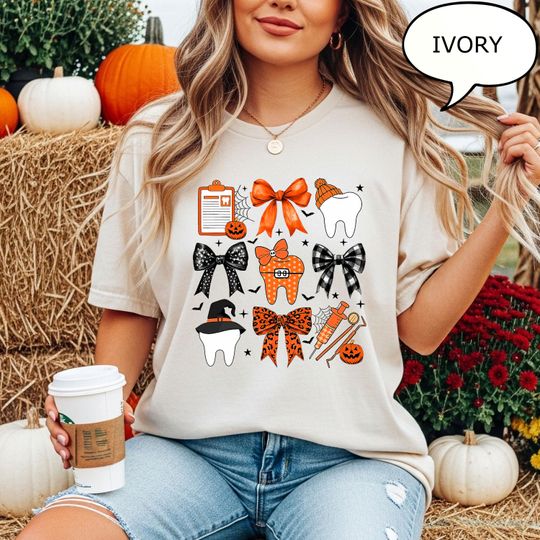 Discover Comfort Colors Coquette Bow Tooth T-Shirt, Dental Halloween Shirt, Witch Tooth Shirt, Halloween Gift, Dental Graduation Shirt