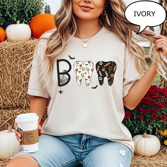Discover Comfort Colors Boo Dental T-Shirt, Spooky Dental Shirt, Boo Halloween Tooth Shirt, Halloween Dental Shirt, Funny Dentist Shirt