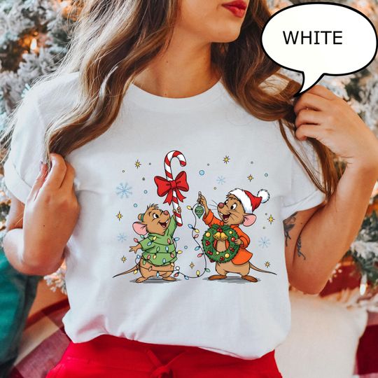 Discover Comfort Colors Cute Gus Gus And Jaq Jaq Christmas T-Shirt, Disney Christmas Shirt, Cinde Xmas Shirt