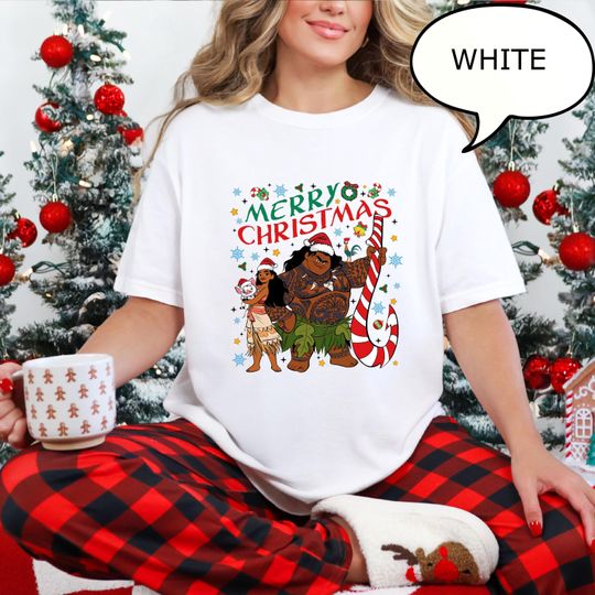 Discover Comfort Colors Moana And Maui Christmas T-Shirt, Pua And Hei Christmas Shirt, Merry Christmas Shirt, Princess Moana Christmas Shirt