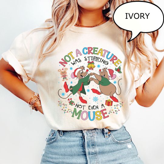 Discover Comfort Colors Retro Disney Jaq And Gus T-Shirt, Princess Cinde Christmas Shirt, Cute Mouse Christmas Tee, Merry Christmas Shirt