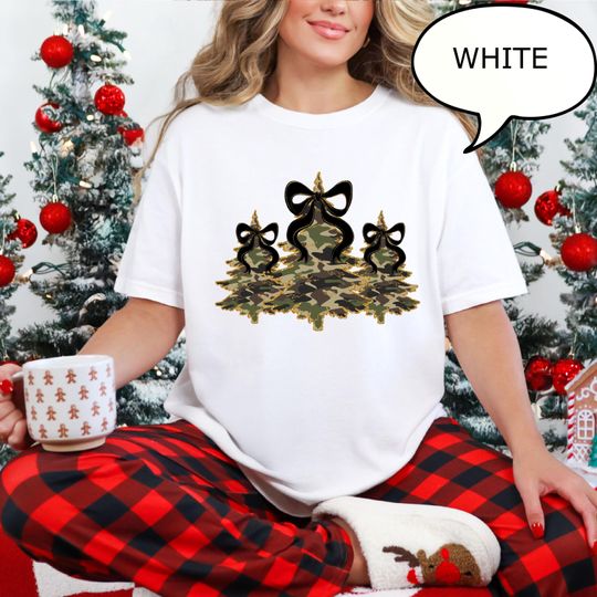 Discover Christmas Camo Tree T-Shirt, Coquette Bow Tree T-Shirt