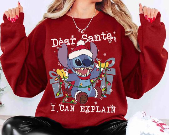 Discover Cute Lilo & Stitch Christmas Dear Santa T-Shirt, Disney Stitch Holiday Light Tee