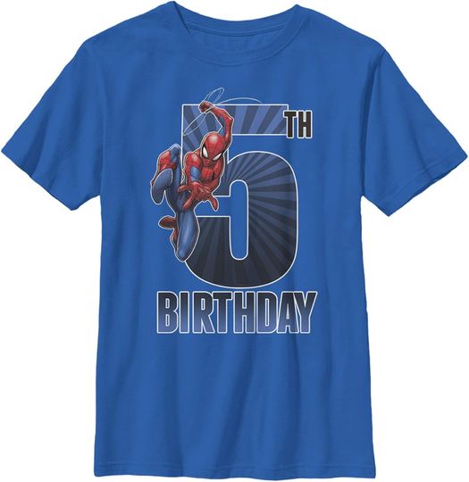 Discover Boy's Marvel Spider-Man Swinging 5th Birthday T-Shirt