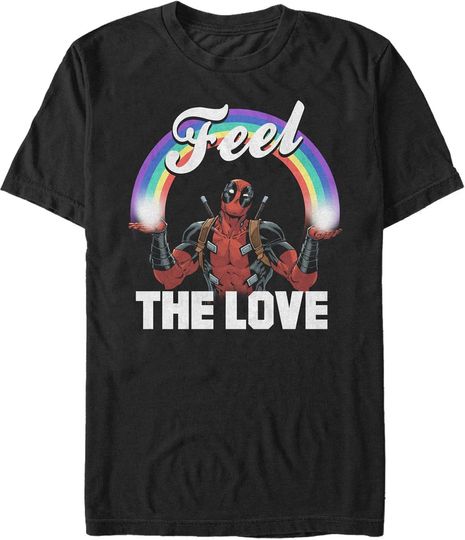 Discover Men's Marvel Deadpool Feel The Love Rainbow T-Shirt