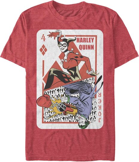 Discover Men's Batman Harley Quinn Joker Poker Card T-Shirt