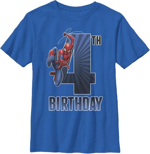 Discover Boy's Marvel Spider-Man Swinging 4th Birthday T-Shirt